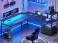 SEDETA 51 L-Shaped Gaming Desk - Power Outlets, LED Lights & Storage