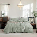 FOSSA Duvet Cover Set King Sage Green - Washed Cotton Linen Feel