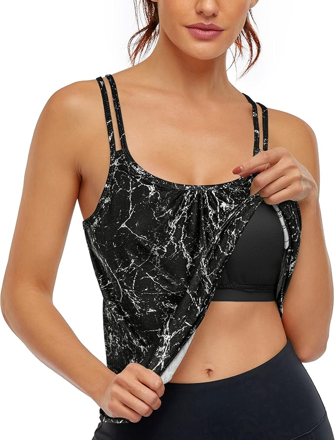 Hibelle Women's Workout Yoga Racerback Tank Tops with Shelf Bra