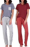 Womens Pajama Set Super-Soft Short & Long Sleeve Top With Pants