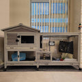 Indoor Outdoor Rabbit Hutch with Casters and Waterproof Roof