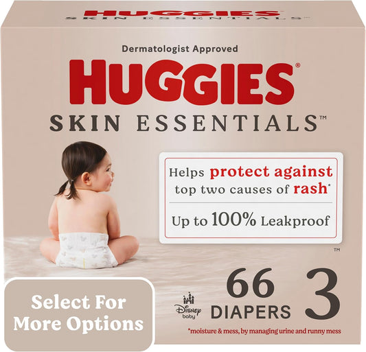 Huggies Skin Essentials Size 3 Diapers, 66 Count, Gentle on Baby's Skin