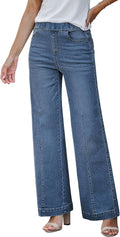 Pull On Womens Jeans Baggy High Waisted Wide Leg - Flattering Everyday
