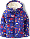 Boys' and Toddler Puffer Jacket with London Print - Warm Sherpa Lined