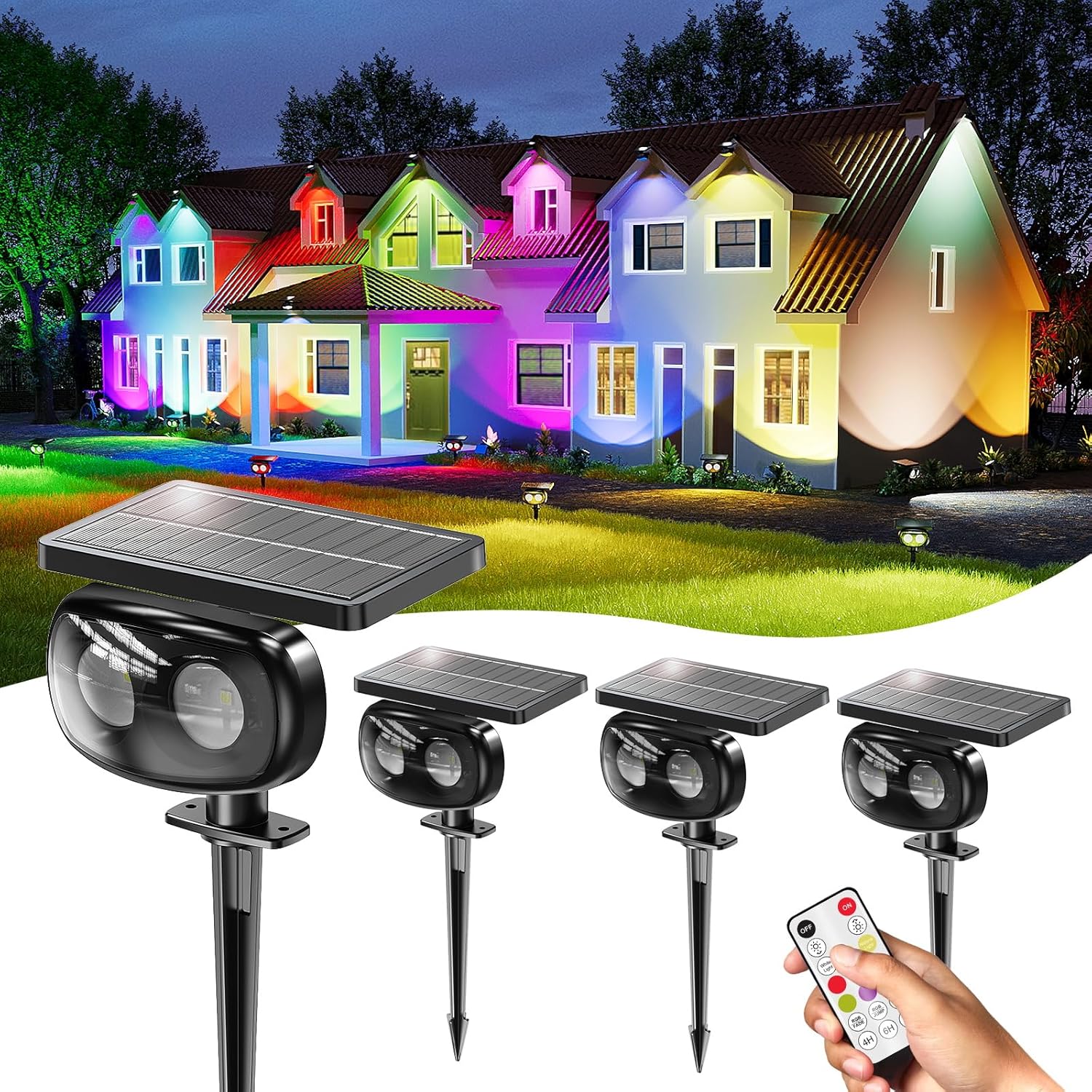 Super Bright 4 Pack Solar Spot Lights for Outdoor Lighting