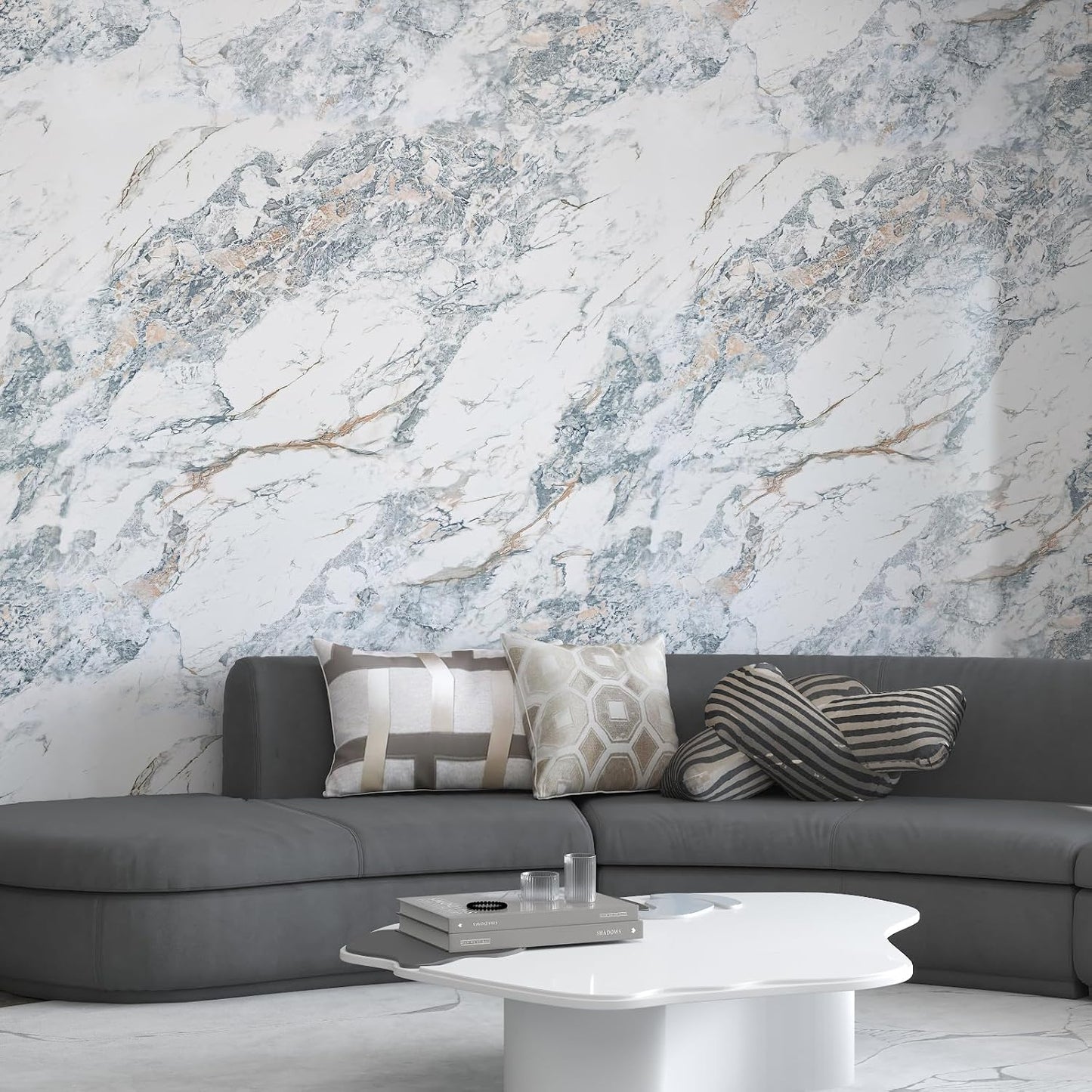 Thick Blue Marble Granite Peel and Stick Wallpaper for Modern Decor