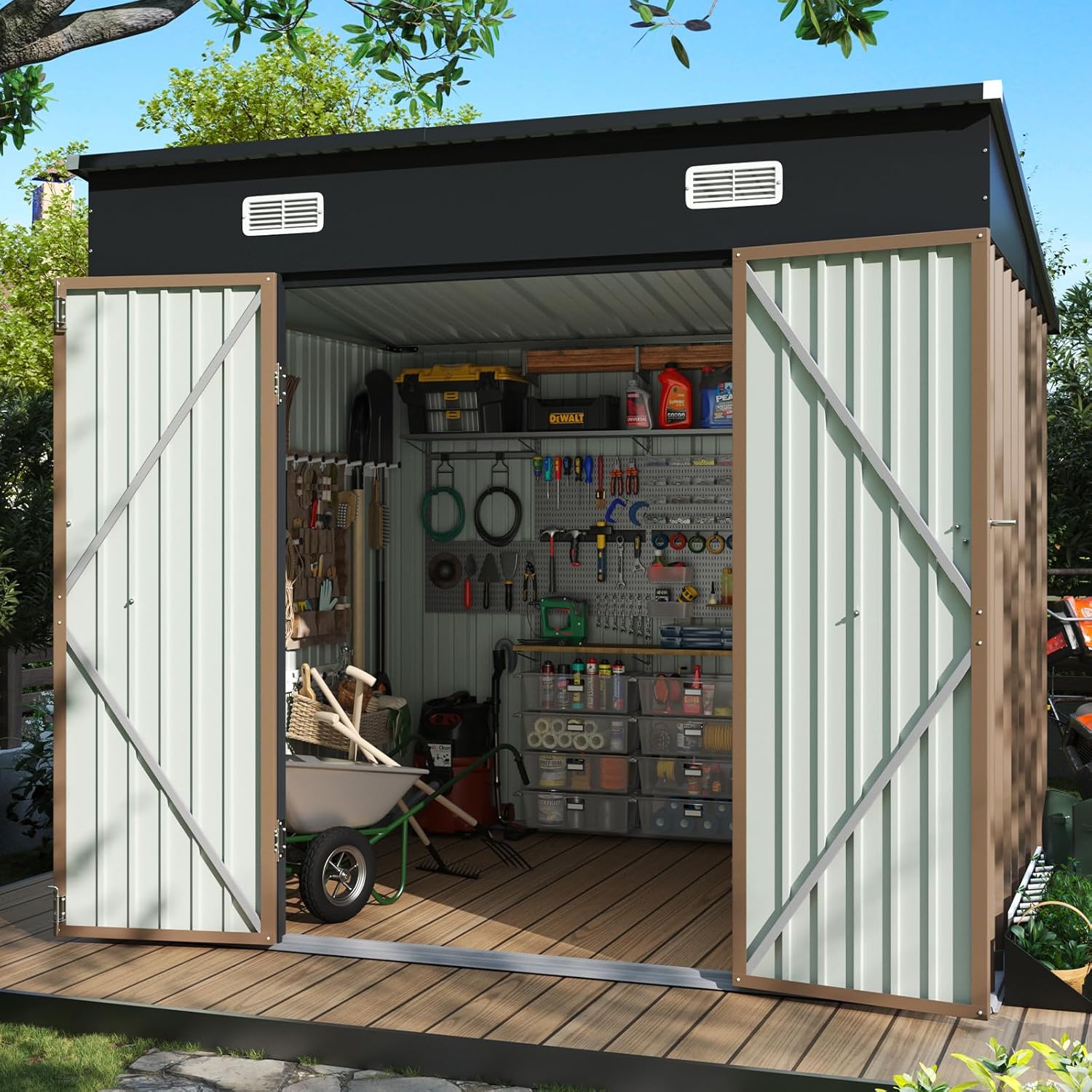 Aoxun 7.5x6 FT Outdoor Metal Storage Shed for Garden Use