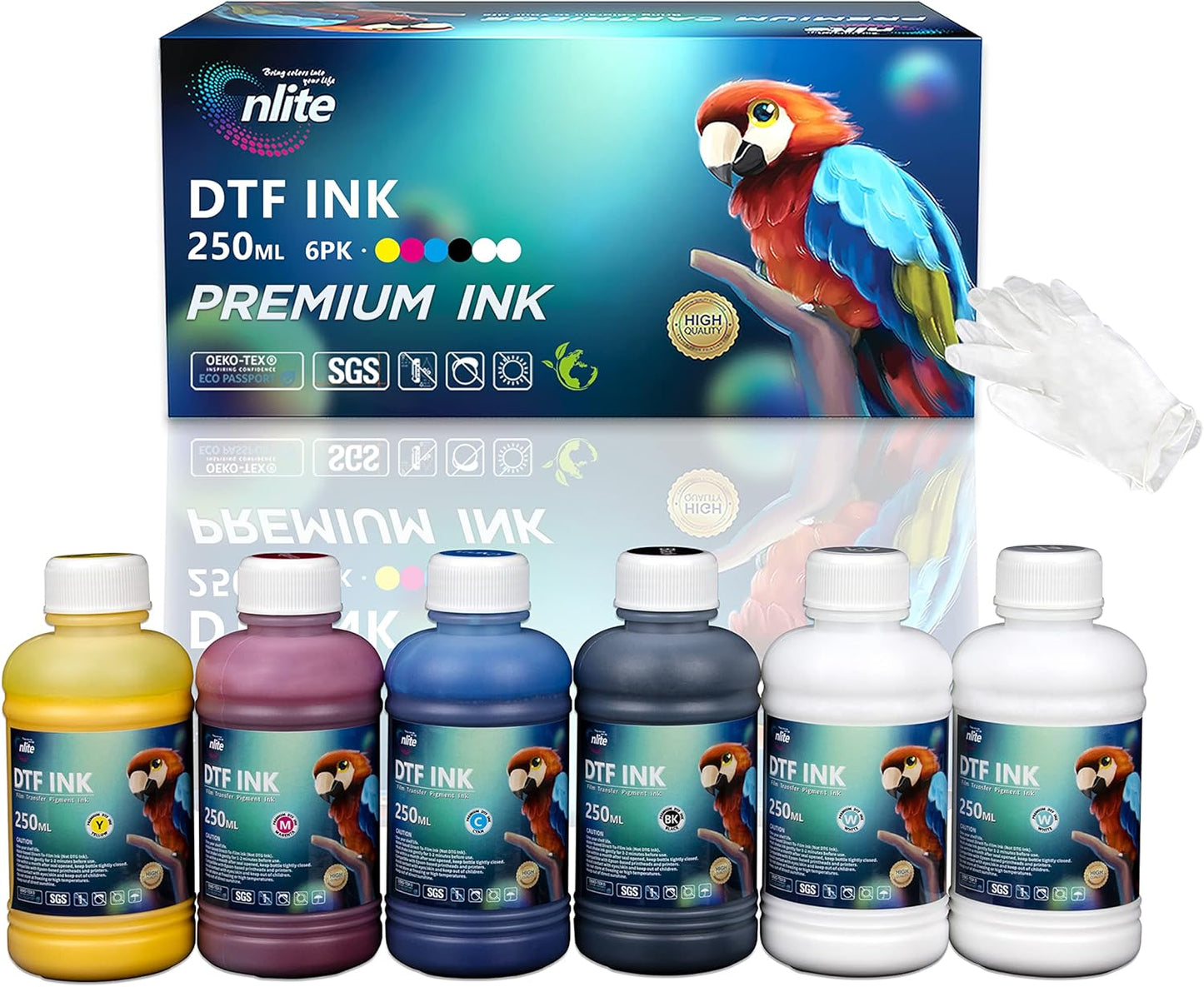 Enlite DTF Ink 250ML Combo Pack, Vibrant PET Film Printing