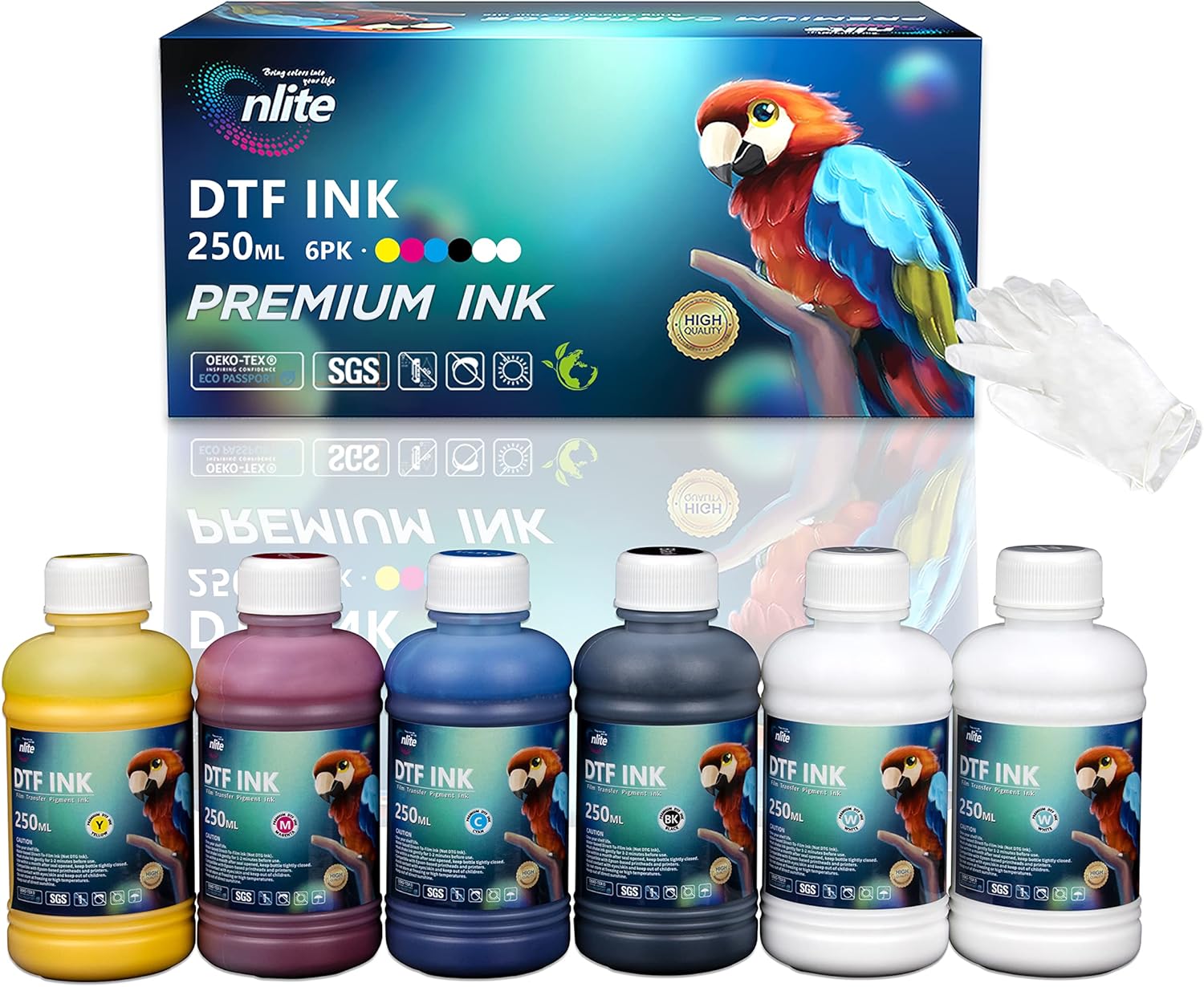 Enlite DTF Ink 250ML Combo Pack, Vibrant PET Film Printing