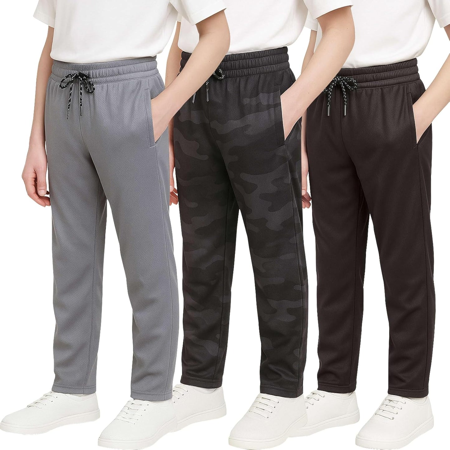 Boys' Mesh Open Bottom Active Sweatpants with Pockets & Drawstring