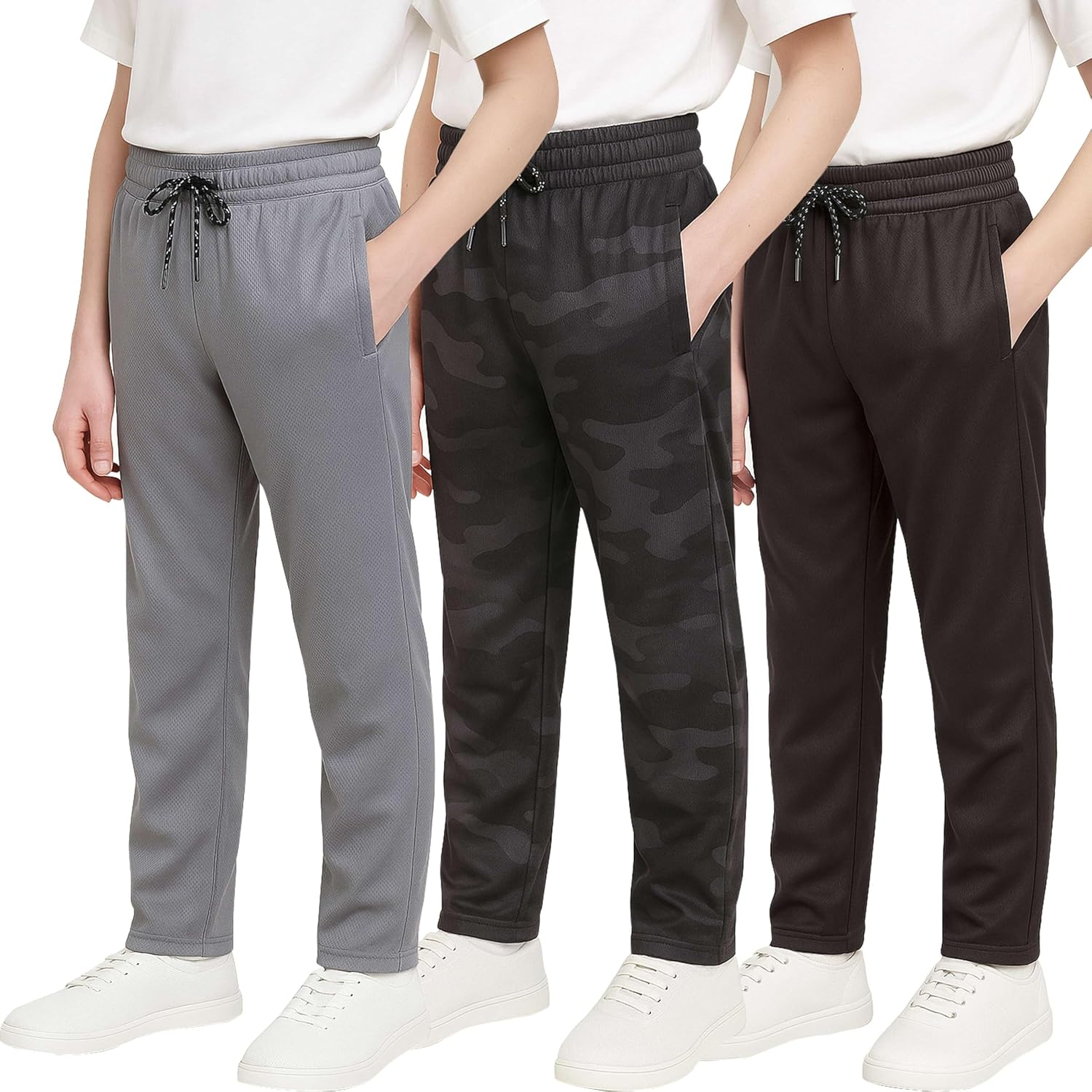 Boys' Mesh Open Bottom Active Sweatpants with Pockets & Drawstring