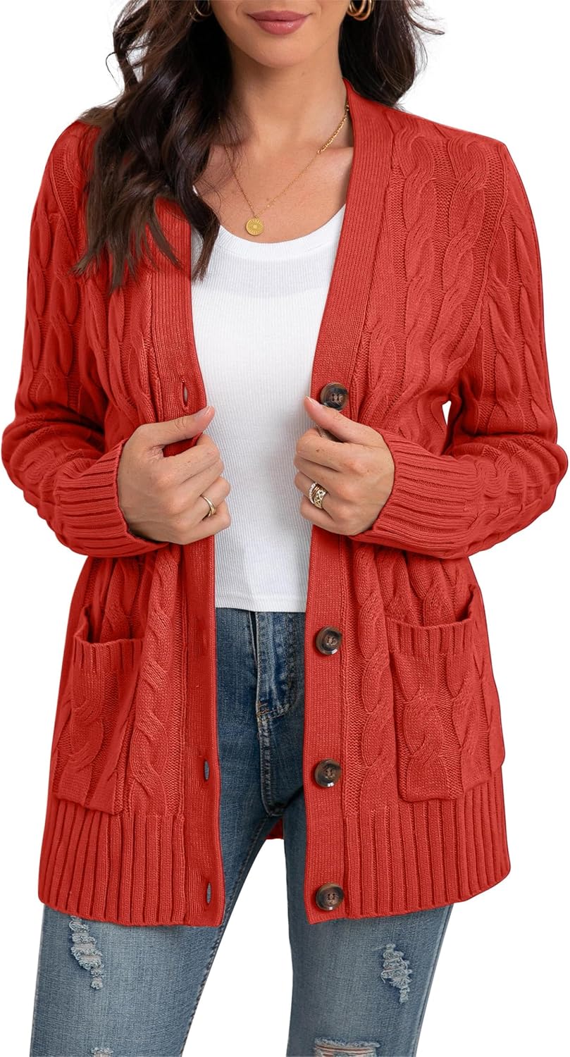 GRECERELLE Women's Long Sleeve Loose Knit Cardigan Sweater