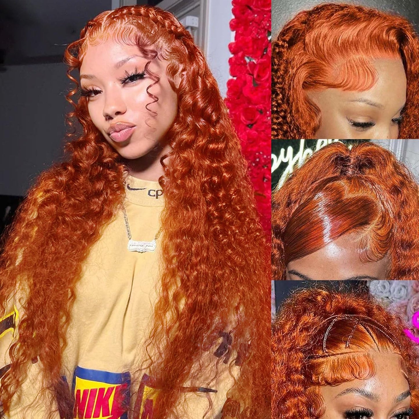 30 Inch Ginger Lace Front Wig Human Hair Deep Wave for Women