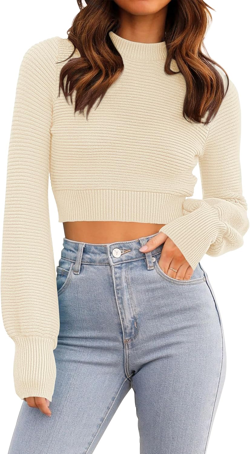 ZESICA Women's Fall Mock Neck Cropped Sweater for Chic Style