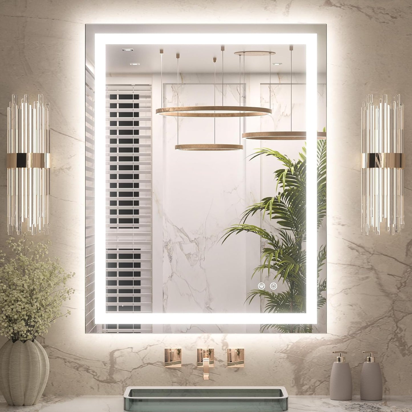 Keonjinn LED Bathroom Mirror 28 x 36 Inch with 3 Color Lights
