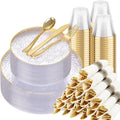 Clear Gold Plastic Plates Set 350pcs - Elegant Disposable Dinnerware