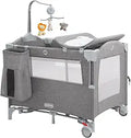 5 in 1 Pack and Play Baby Bassinet Bedside Sleeper with Mattress