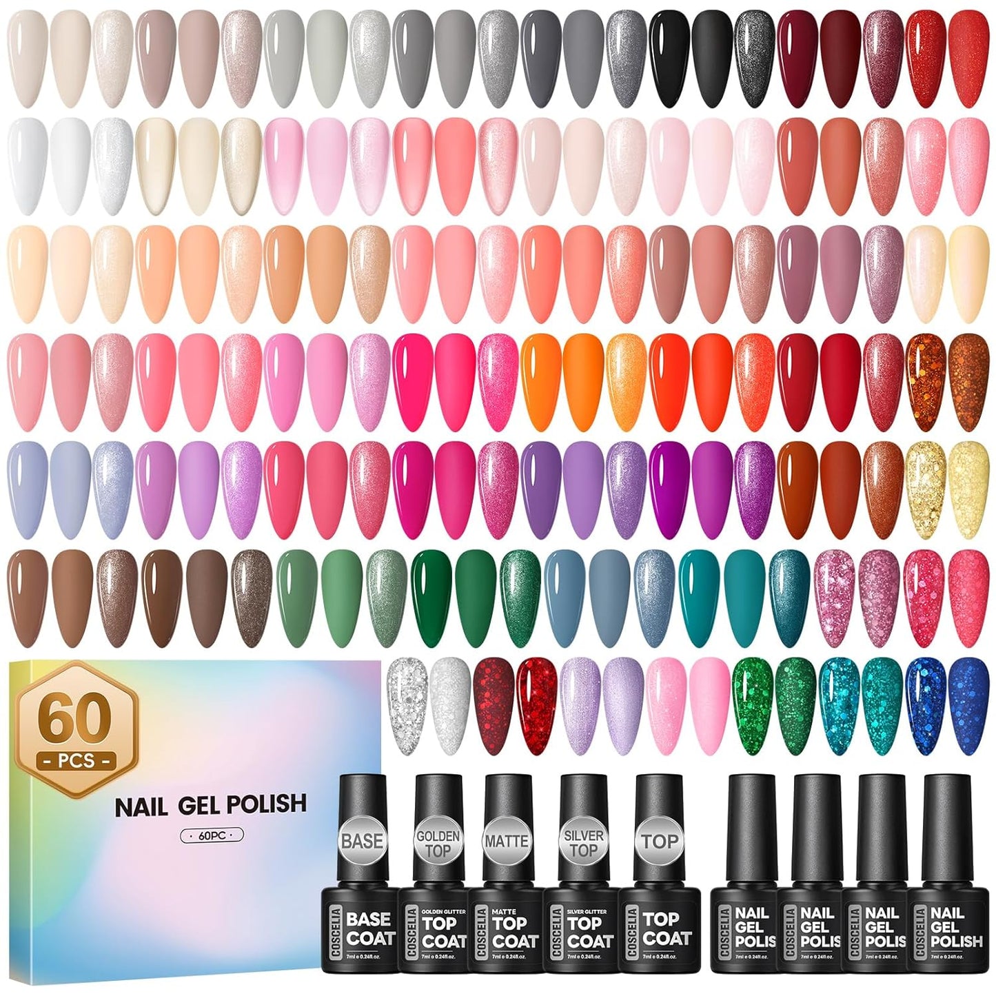 COSCELIA 60PCS Gel Nail Polish Set for Stunning Nail Art