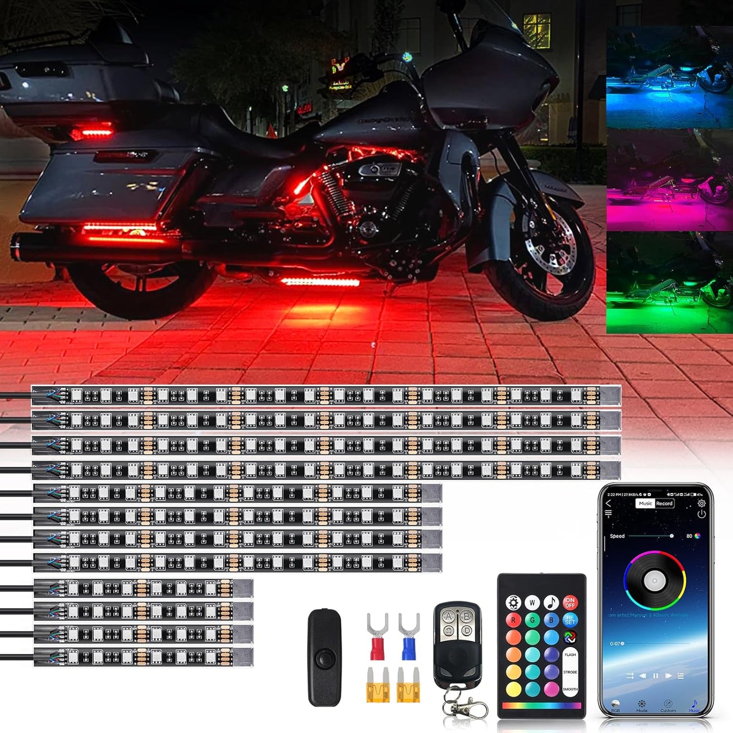 12PCS Segmented Motorcycle RGB LED Light Kits for Stunning Glow