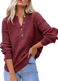 Dokotoo Womens Sweaters Button V-Neck Henley - Soft Casual Fall Top