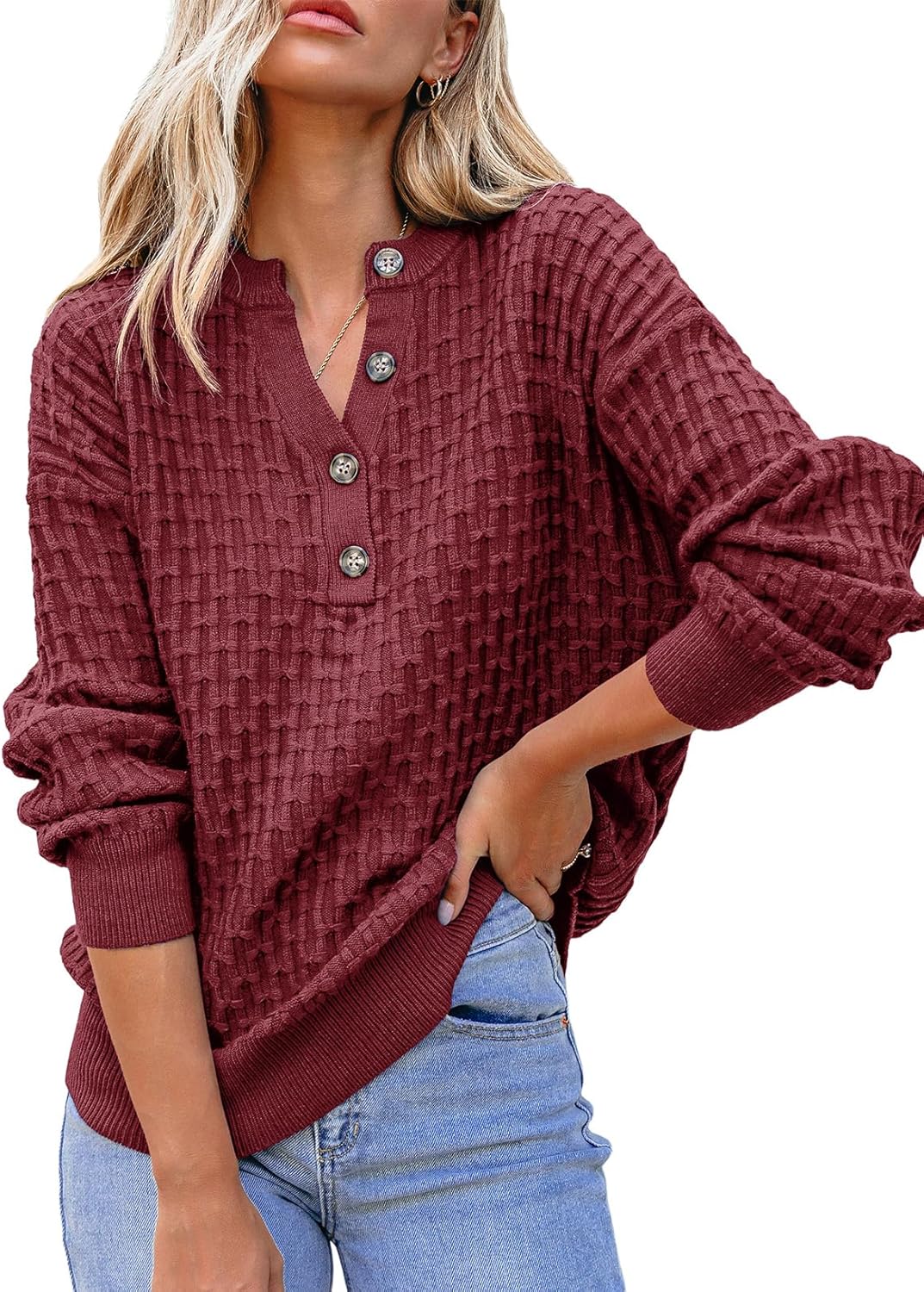 Dokotoo Womens Sweaters Casual Long Sleeve V Neck Jumper Tops