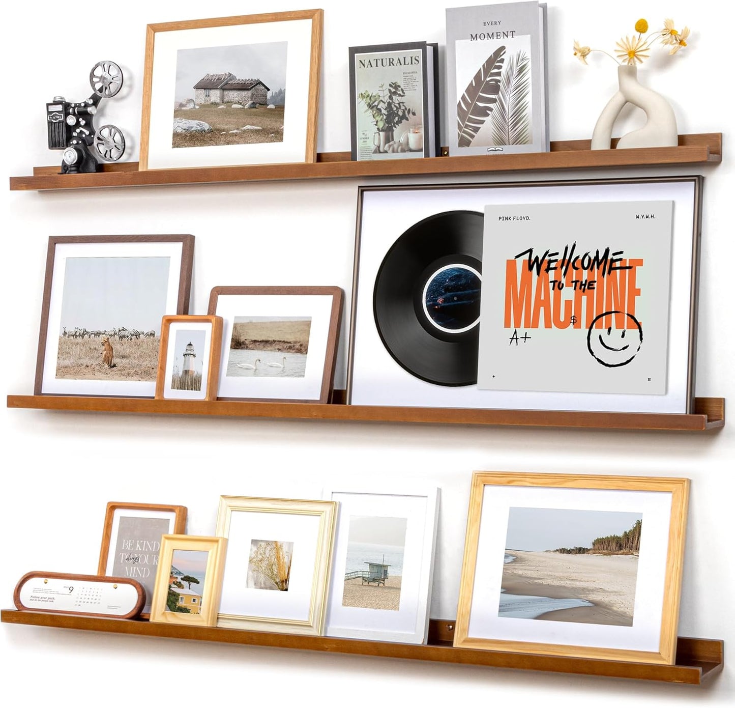 Picture Ledge Wall Shelves Set of 3, Solid Pine Wood Rustic