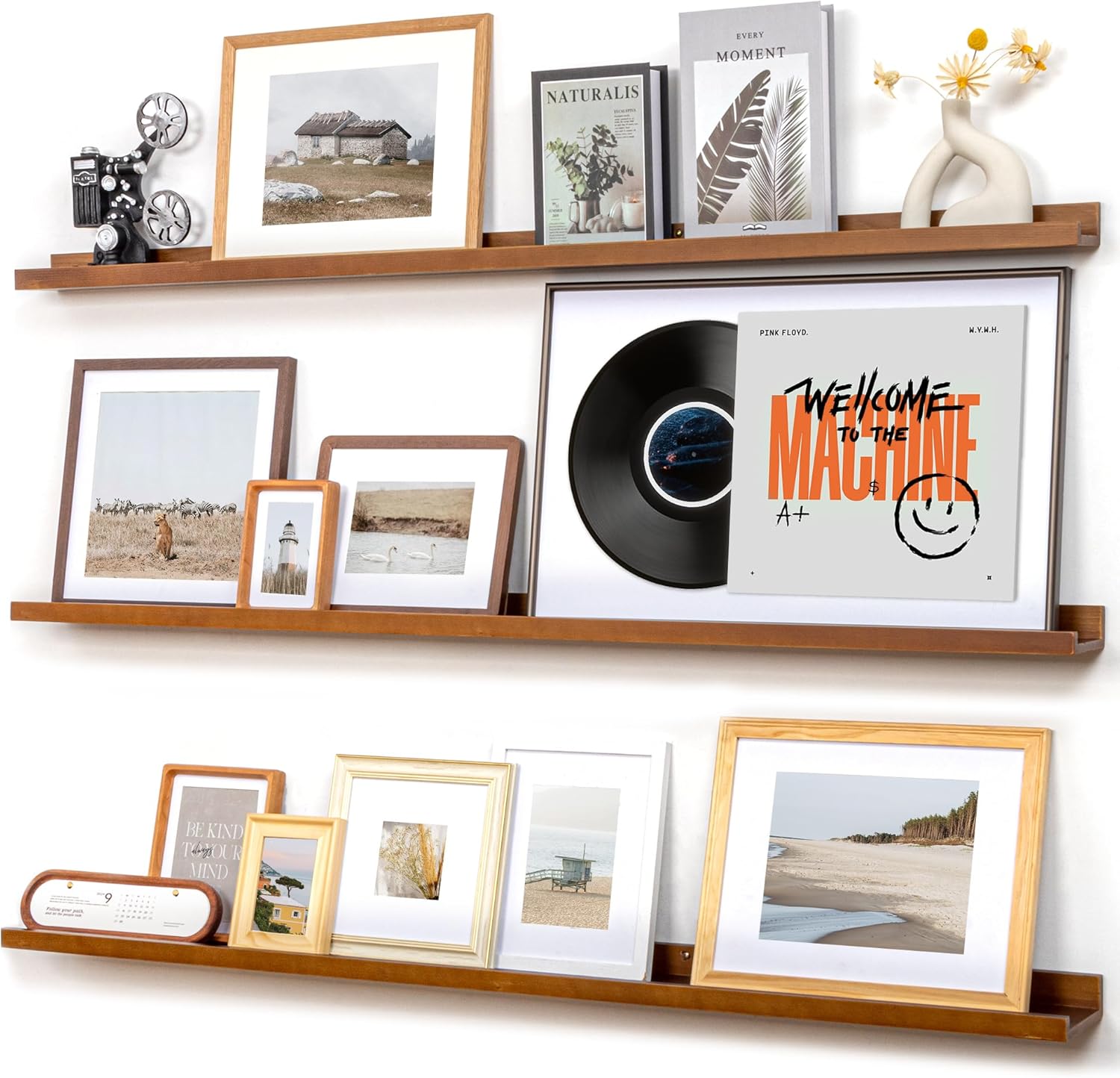 Picture Ledge Wall Shelves Set of 3, Solid Pine Wood Rustic