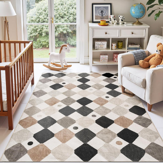 Modern Black & White Area Rug 5x7 for Kids and Living Rooms