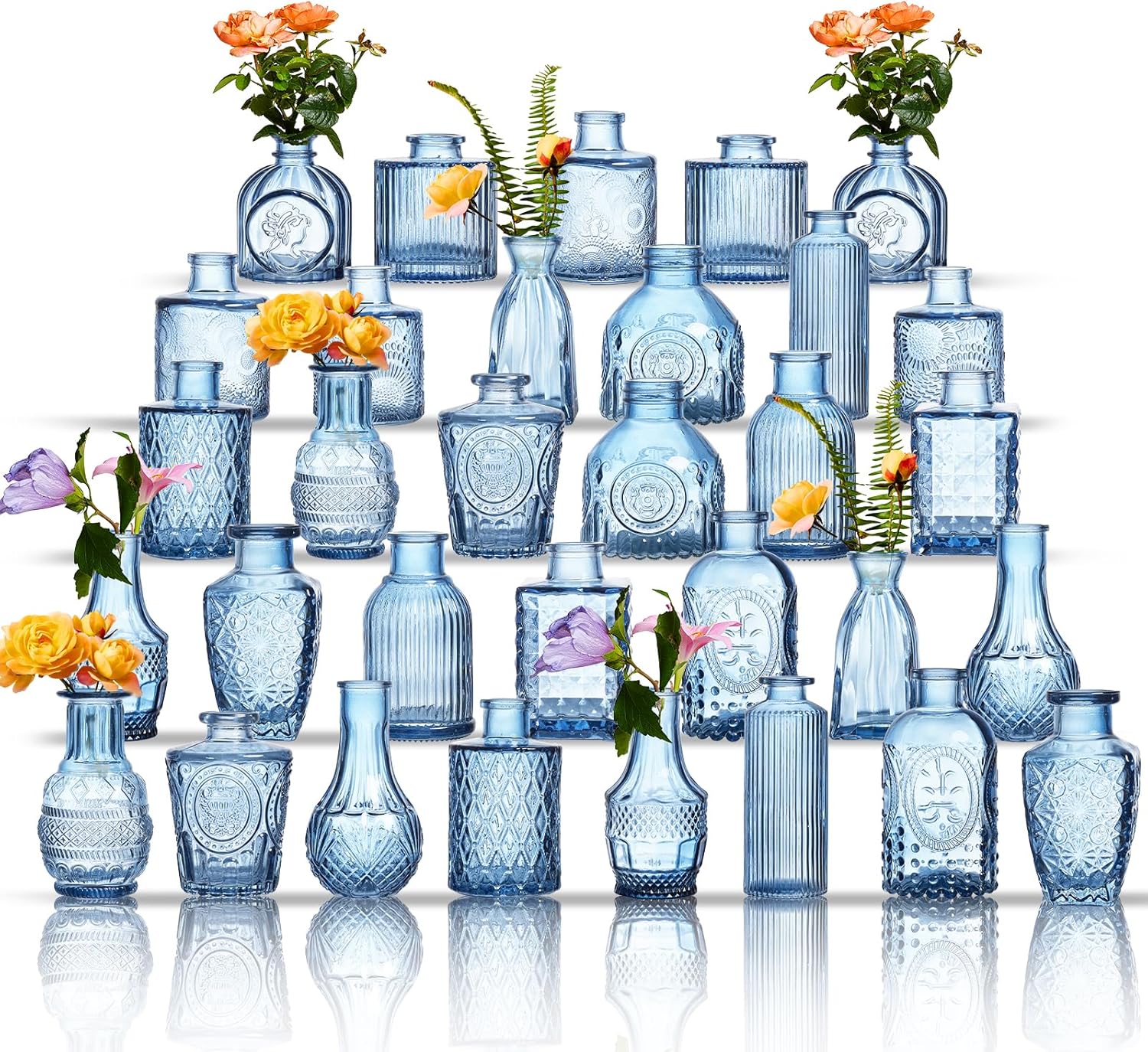 Glass Bud Vases Set of 32 - Vintage Mini Vases for Decor