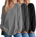 3 Pack Women's Oversized Waffle Knit Shirts V Neck Long Sleeve Top 35%