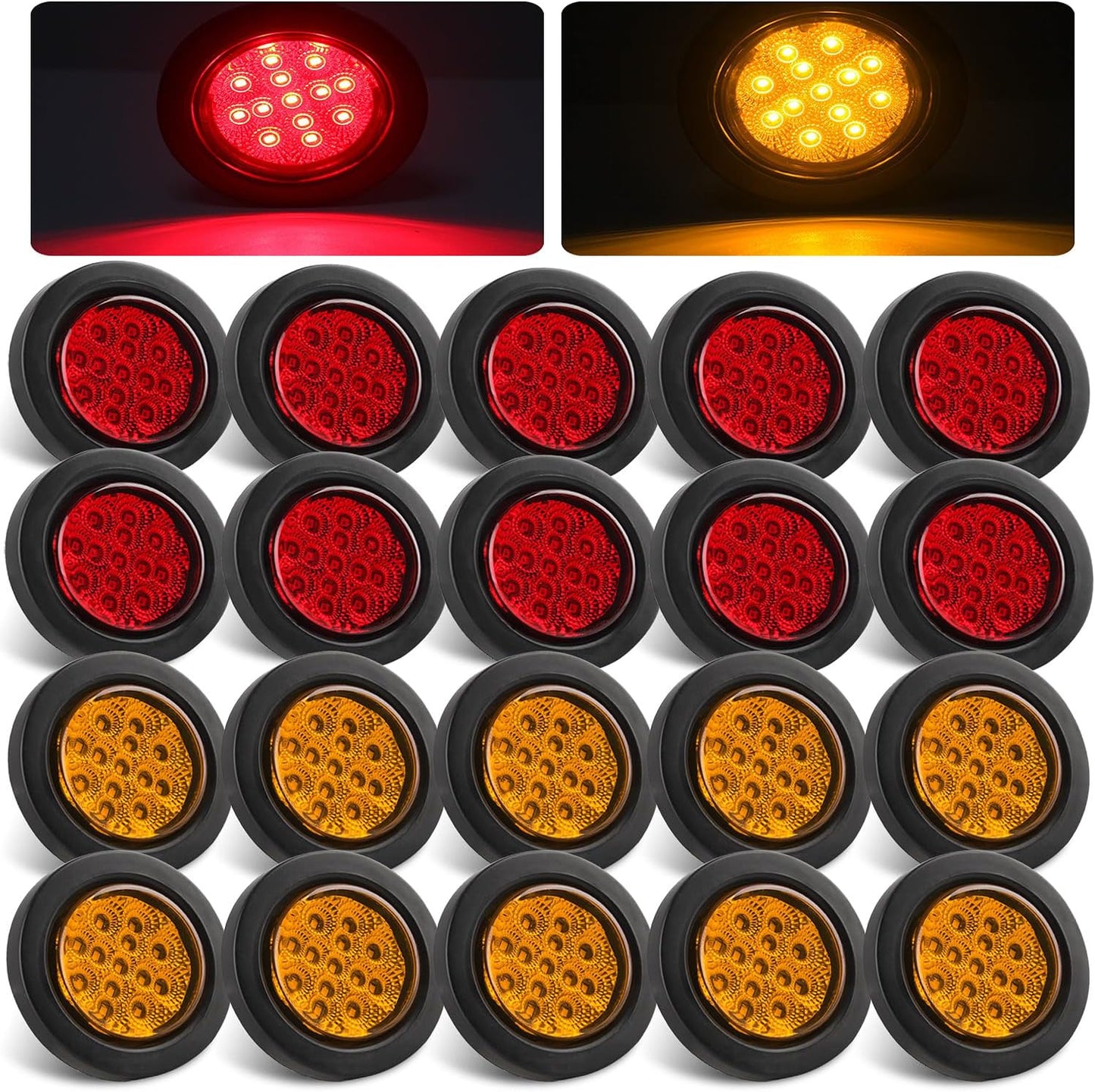 2.5in Round LED Marker Lights for Trucks and RVs - 20 Pack