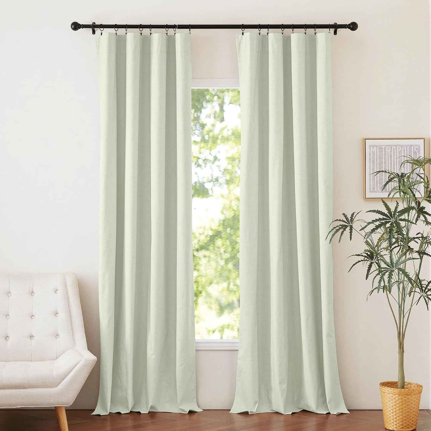 NICETOWN Greyish Green Blackout Linen Curtains for Bedroom