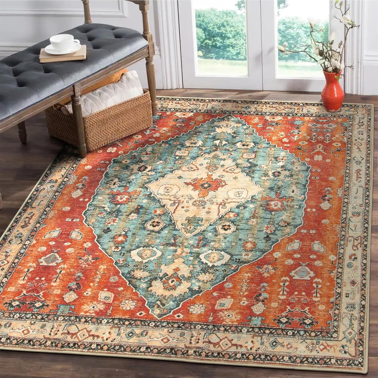 Lahome Boho Tribal Square 4x4 Washable Rug for Cozy Spaces