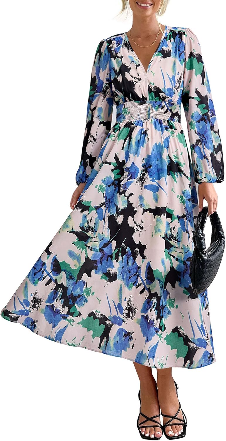 PRETTYGARDEN Women's Floral Midi Dress for Casual Fall Events