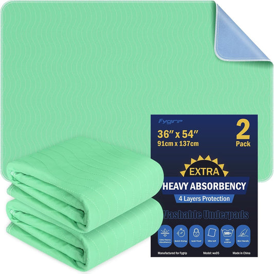 FYGRIP 2 Pack Heavy Absorbency Washable Underpads - Waterproof Protection