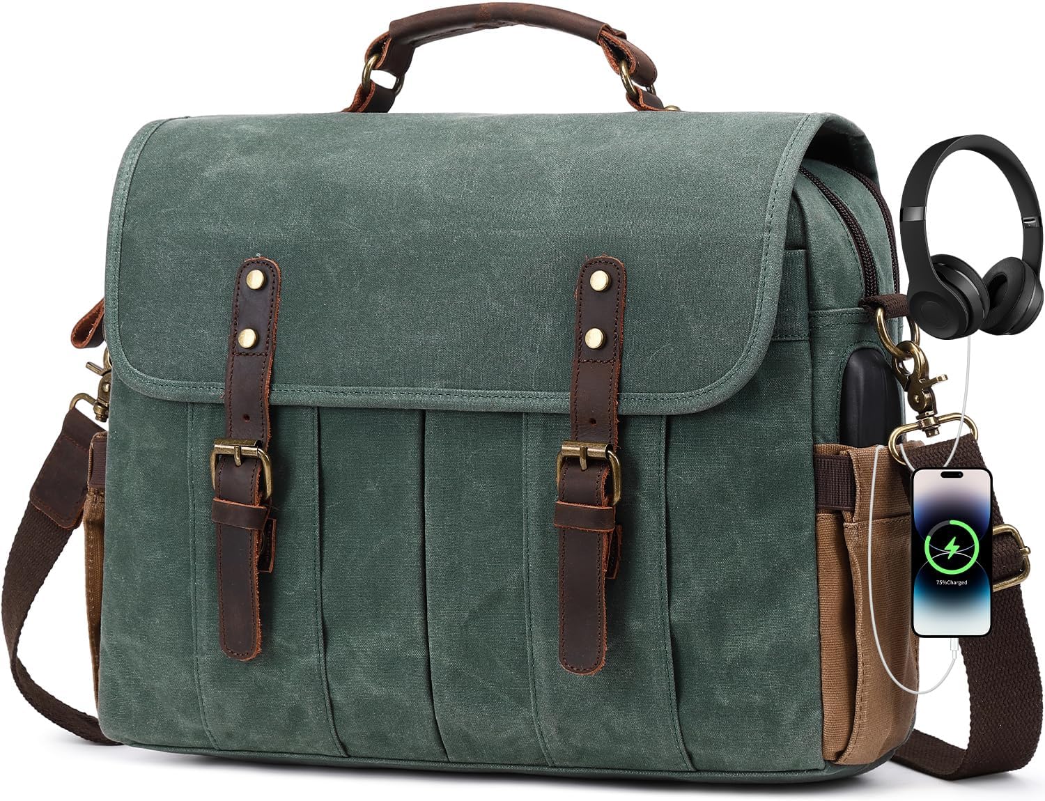 Vintage Mens Messenger Bag 15.6in Waterproof Leather Satchel