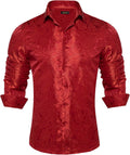 Mens Silk Paisley Dress Shirt Long Sleeve - Shiny Red Style