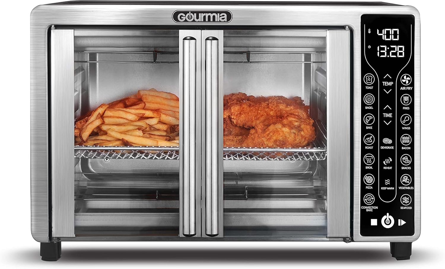 Gourmia 17-in-1 Air Fryer Oven: Stainless Steel & French Door Convenience
