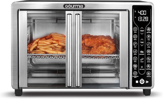 Gourmia 17-in-1 Air Fryer Oven: Stainless Steel & French Door Convenience