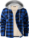 WULFUL Men's Flannel Plaid Shirt Jacket with Hood - Warm Fleece