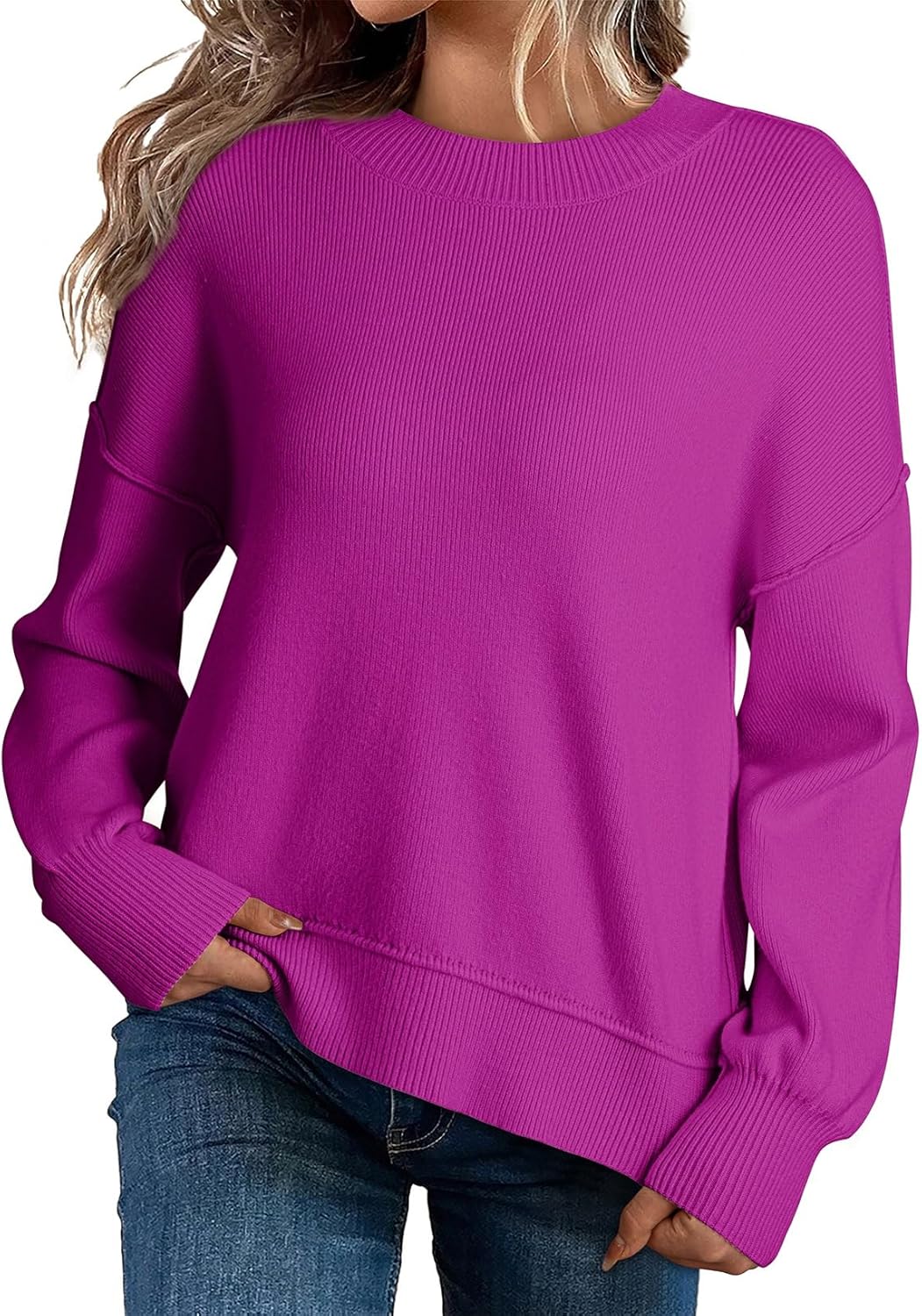 Dokotoo Women's Colorblock Crewneck Cotton Sweater for Fall