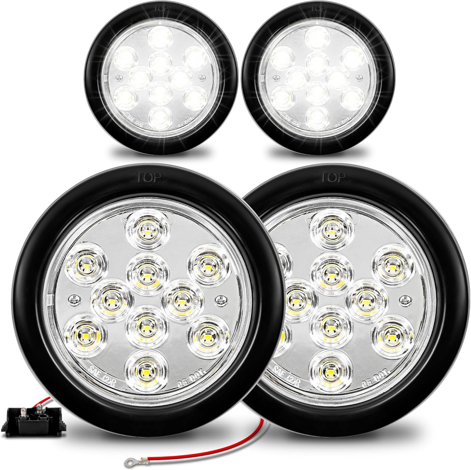 TRUE MODS 4pc 4in Round Clear White LED Trailer Tail Lights