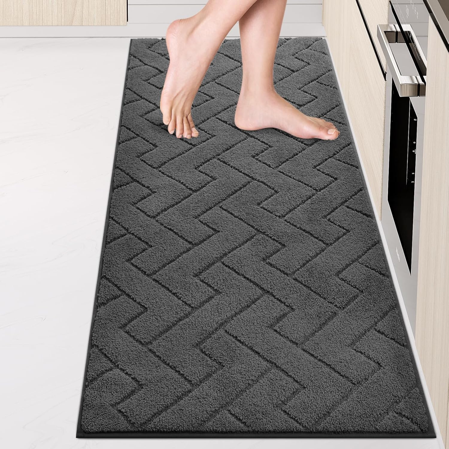 Machine Washable Kitchen Rugs for Comfort and Safety in Charcoal