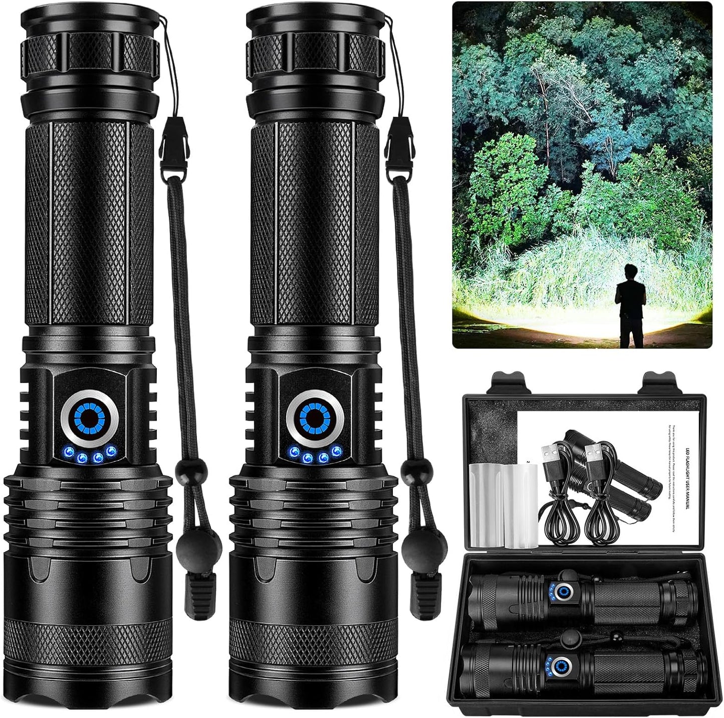 Super Bright 99000 Lumens Rechargeable Flashlights 2 Pack