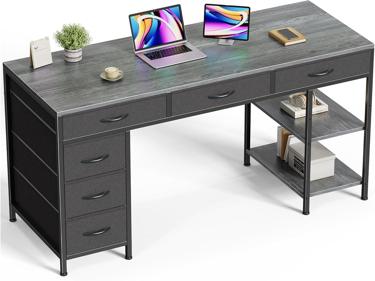 Huuger 47 Inch Computer Desk with 6 Drawers for Home Office