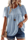 Womens Summer Tops Crewneck Short Sleeve Chiffon Blouse