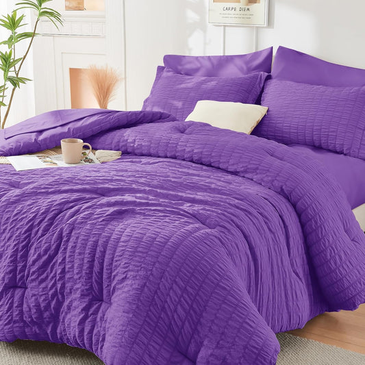 Dark Purple Full Size Comforter Set for All Season Luxury Bedding