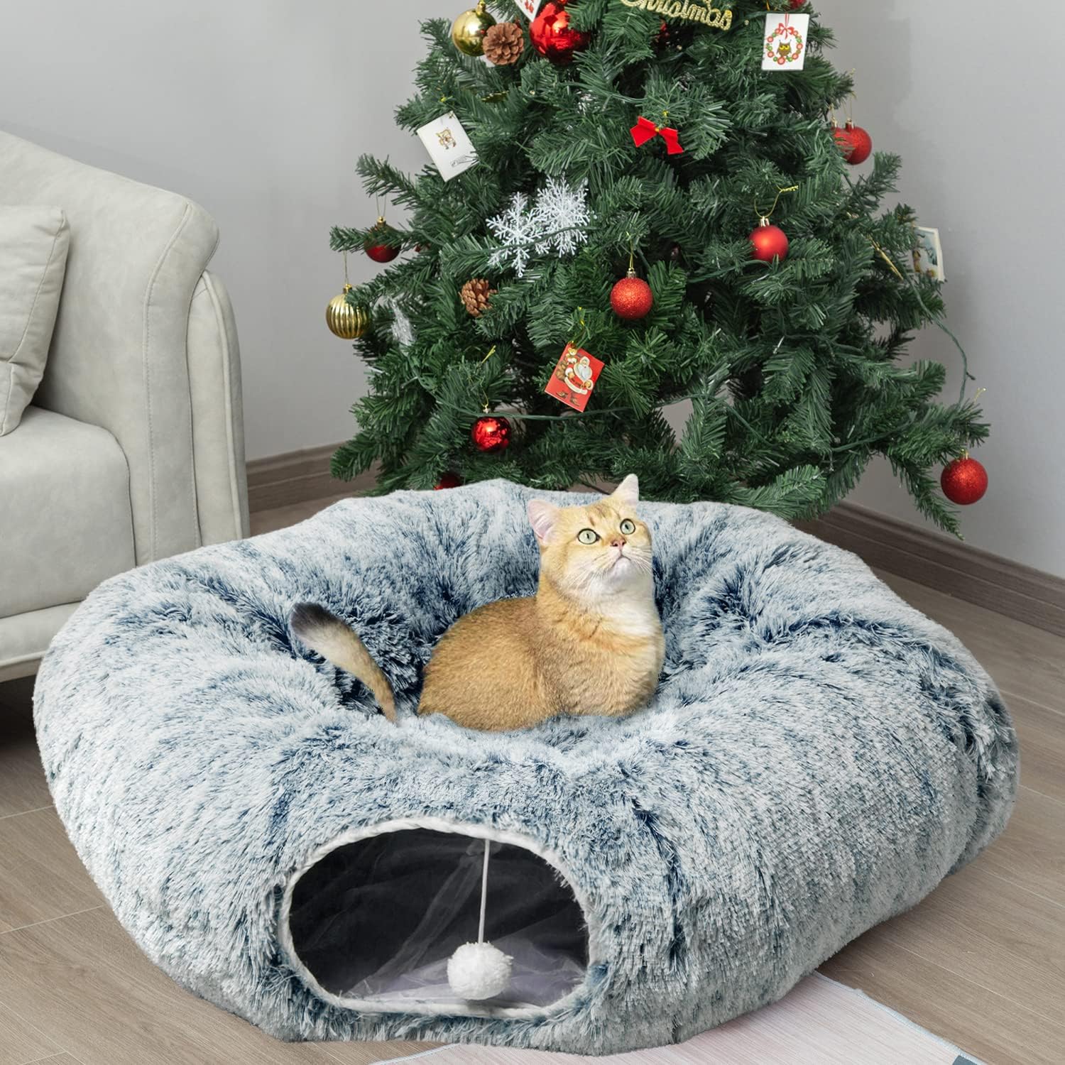 AUOON Cat Tunnel Bed - 2-in-1 Plush Cat Donut Tunnel for Fun