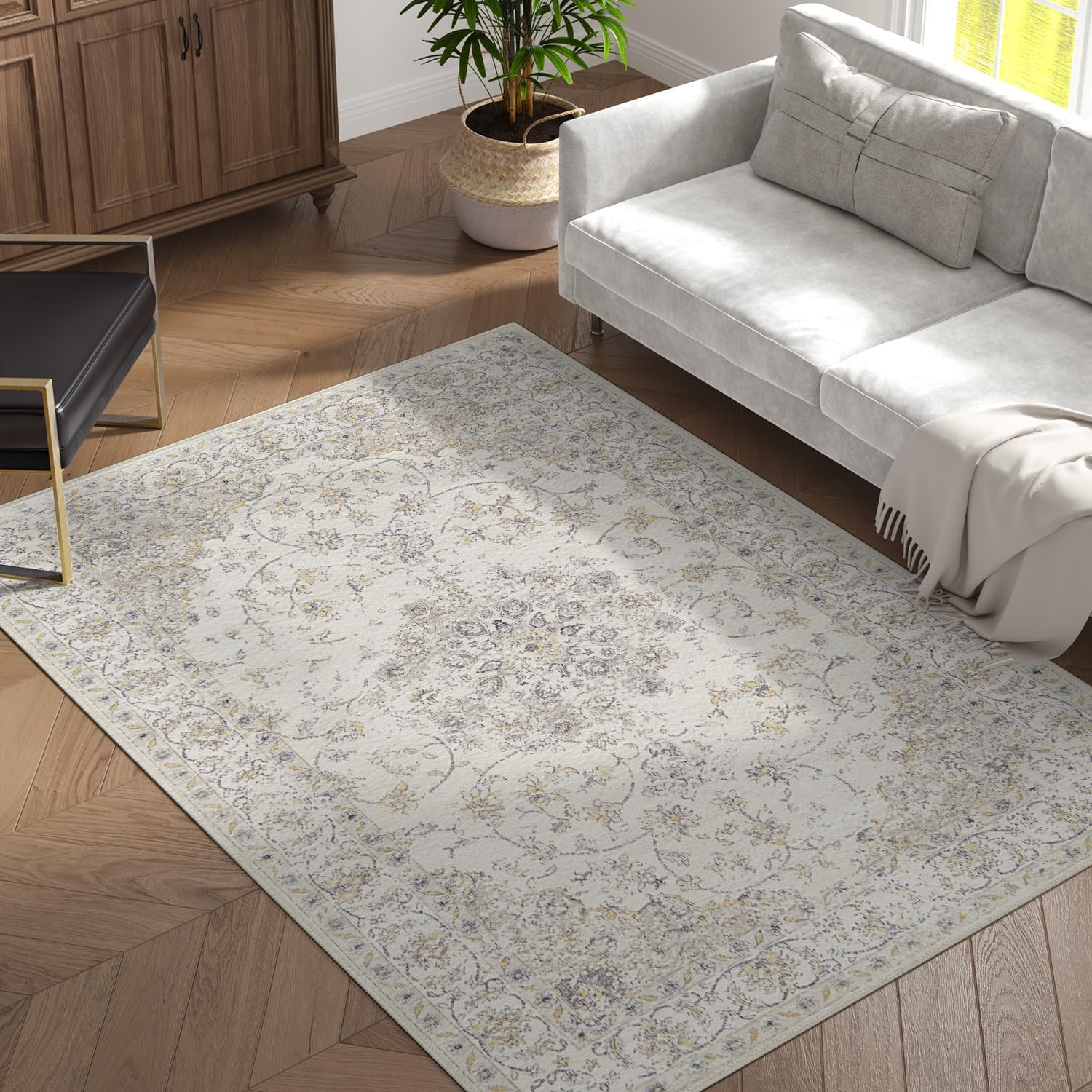 jinchan 5x7 Area Rugs Machine Washable Vintage Floral Medallion