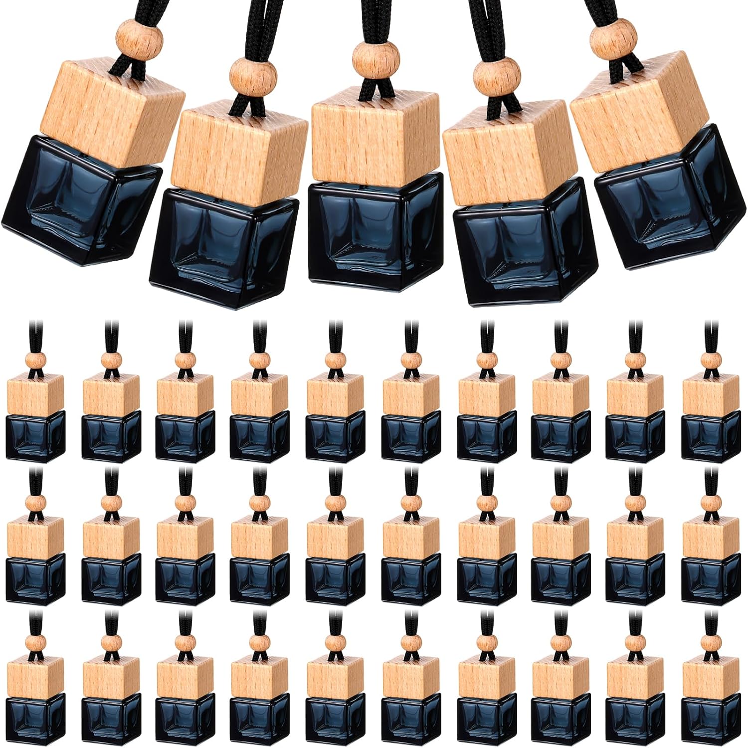 50 Hanging Car Air Freshener Diffuser Bottles - Aromatherapy On-The-Go! (Black Cube)
